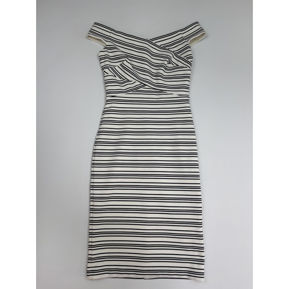 White House Black Market Dress Women Striped Bodycon Off The Shoulder Dress 00